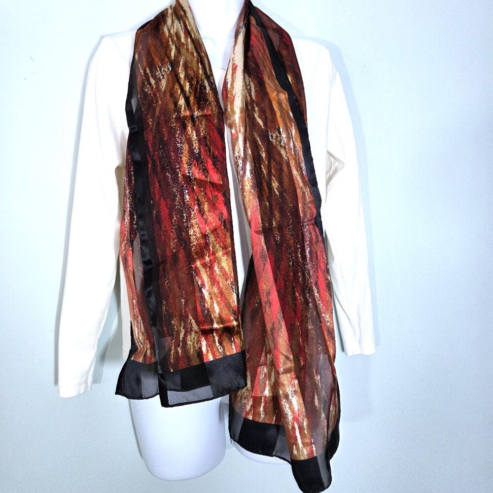 NWOT CJ Banks Satin Black Red & Orange Scarf
